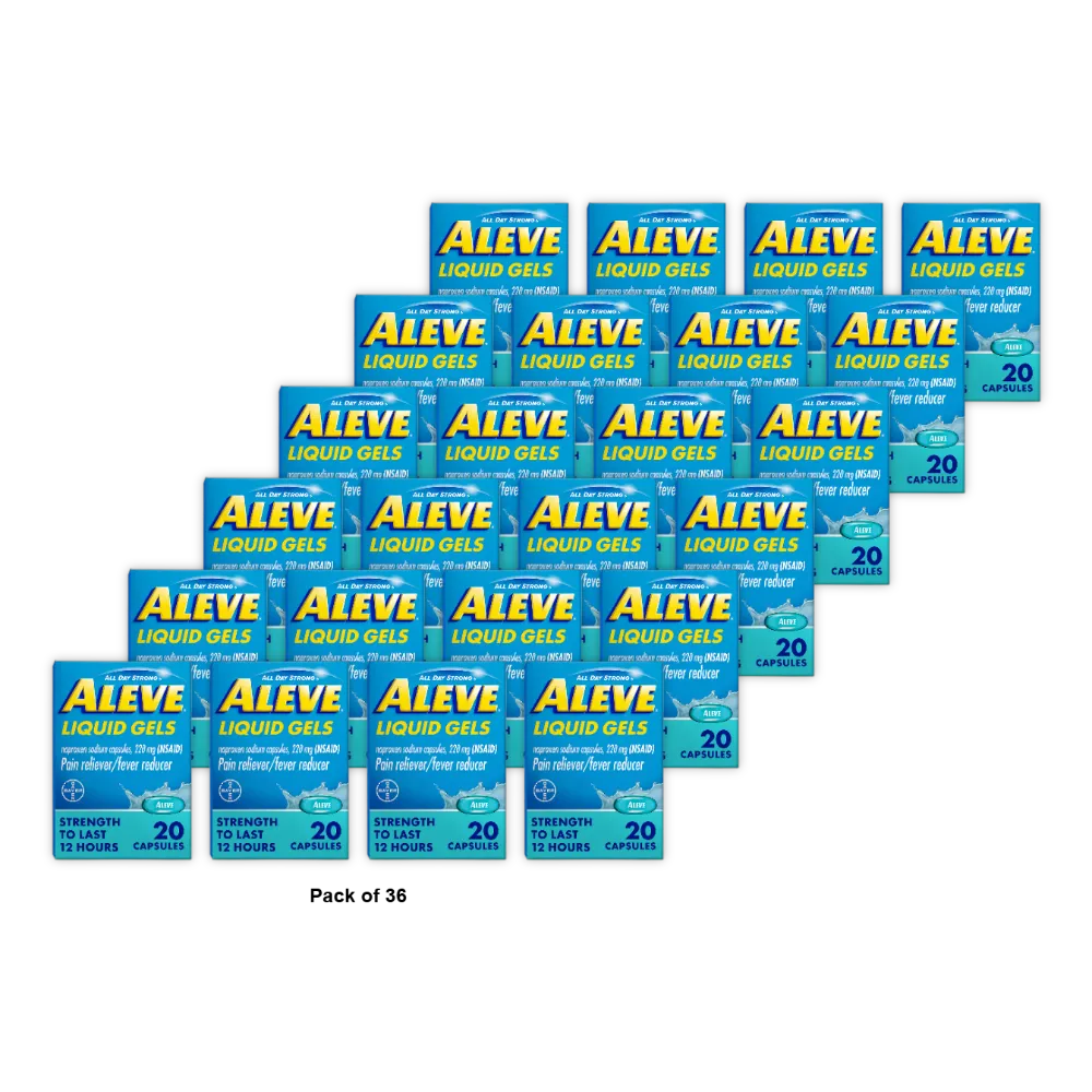 Aleve Liquid Gels with Naproxen Sodium 220mg (NSAID) Pain Reliever/Fever Reducer 20 Count 1.80oz (Pack of 36)