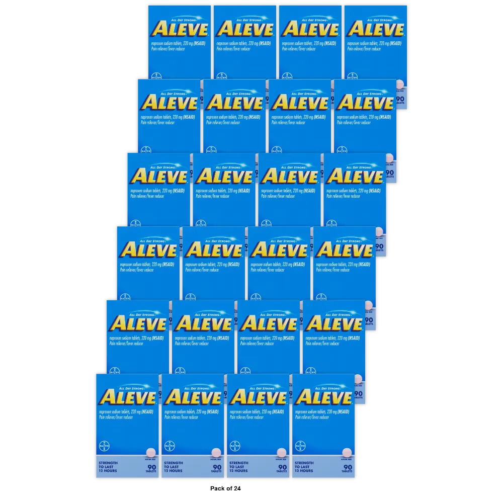 Aleve Naproxen Sodium Tablets Pain Reliever / Fever Reducer 90ct Exp 11/2023 1oz (Pack of 24)