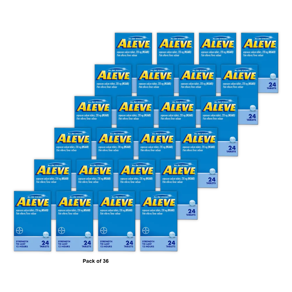 Aleve Pain Relief Naproxen Sodium 24 Tablets 1.28oz (Pack of 36)