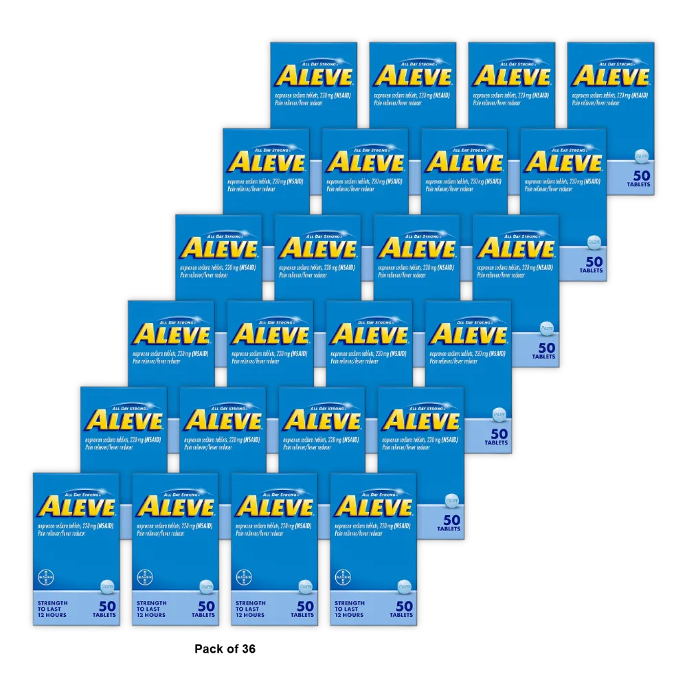 Aleve Tablets 50 Count - New Pack 3.69oz (Pack of 36)