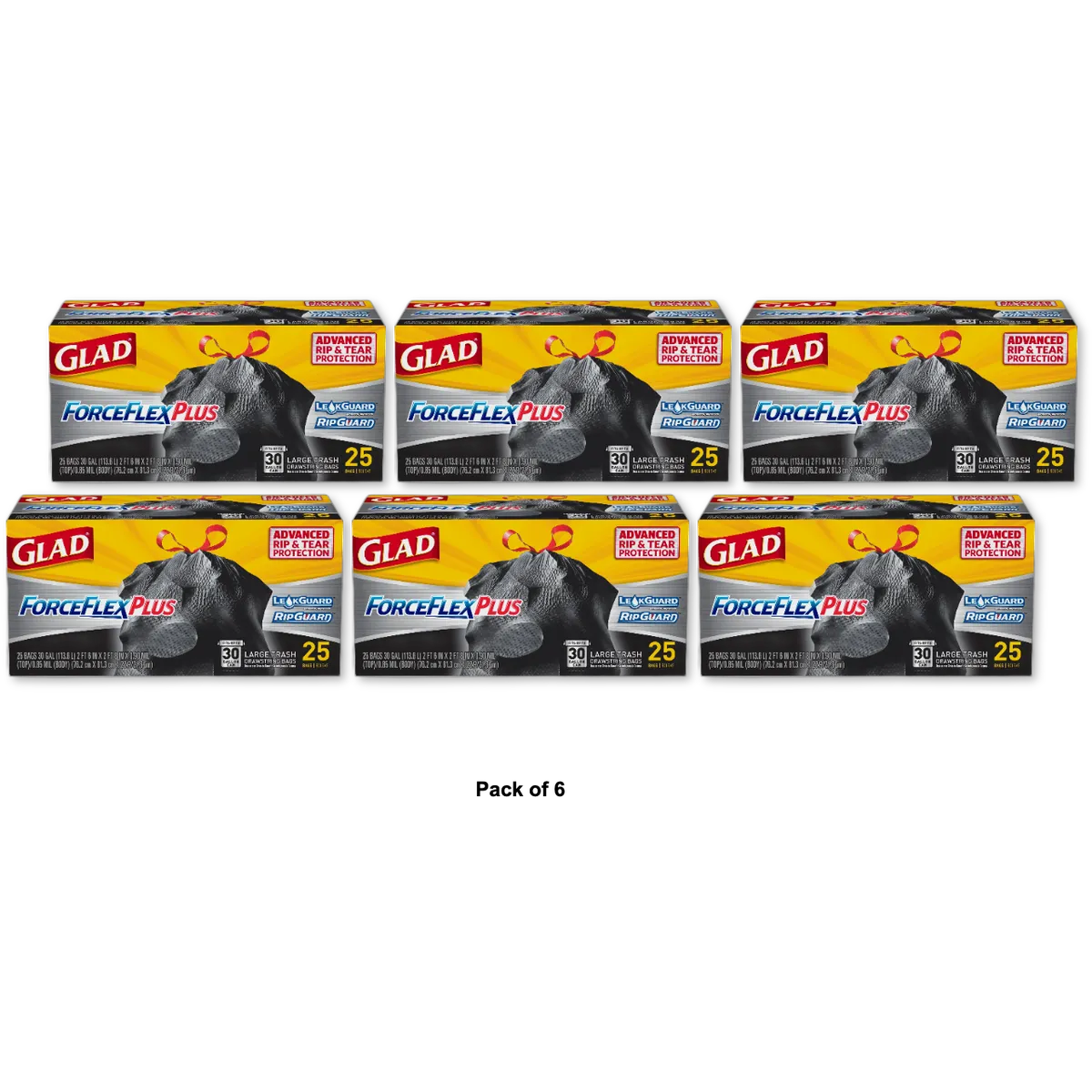 Glad ForceFlex Extra Strong Outdoor Drawstring Large Trash Bags  29.8 Oz (Pack of 6)