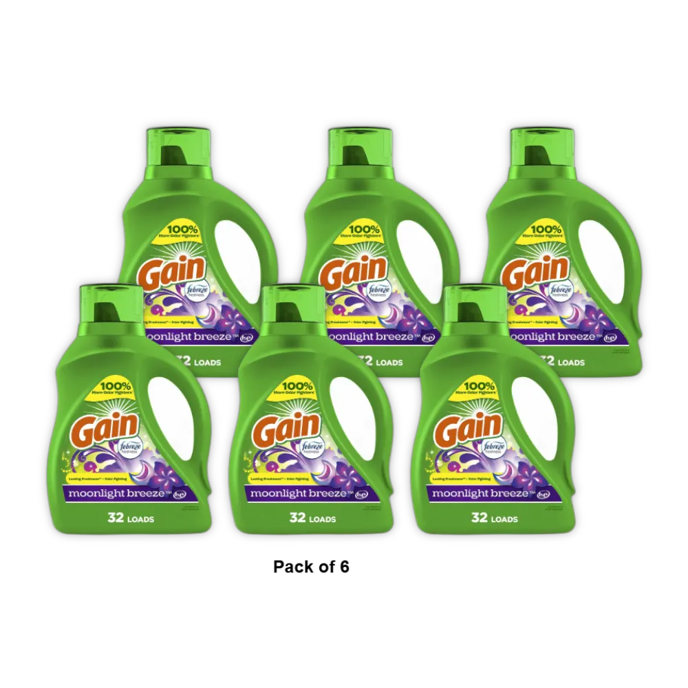 Gain Aroma Boost Liquid Laundry Detergent, HE Compatible Moonlight Breeze, 46.0 oz (Pack of 6)