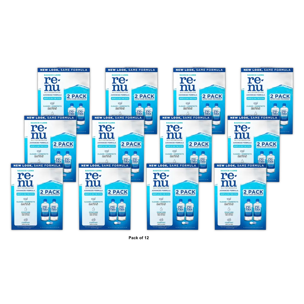 Renu Multipurpose Eye Contact Lens Solution and Cleaner with Lens Case for Soft Lenses 12Oz (Pack of 12)