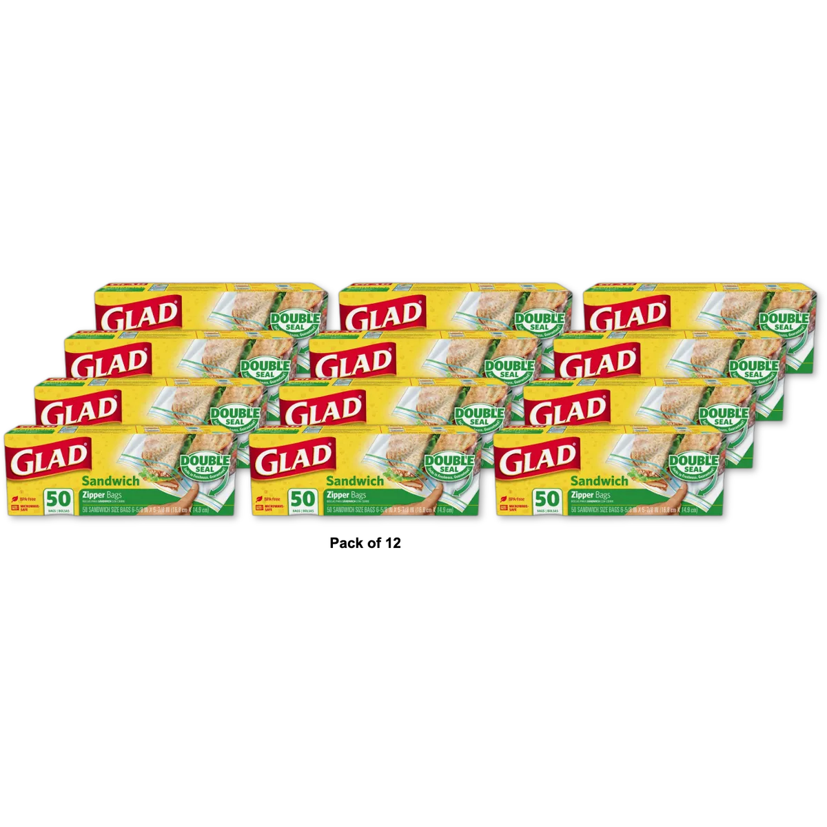 Glad Zipper Food Storage Sandwich Bags 11.2oz (Pack of 12)