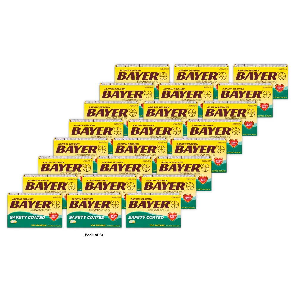 Bayer Aspirin Pain Reliever Safety Coated Caplets 325mg 100 Ea 2.9oz (Pack of 24)