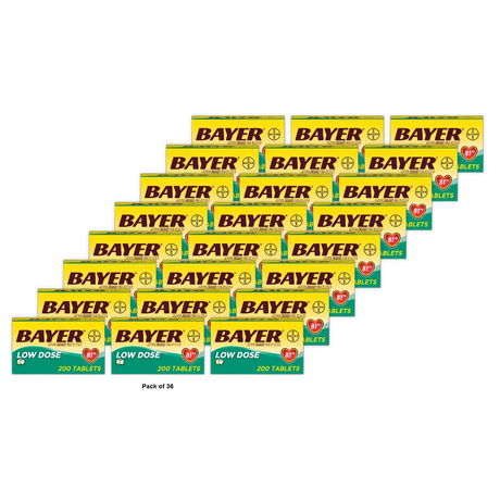 Bayer Aspirin Regimen 81mg 200 Count 2.5oz (Pack of 36)