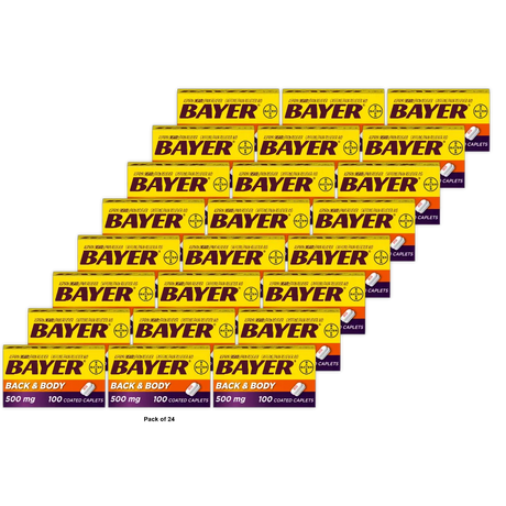 Bayer Extra Strength Caplets Back And Body 500 Mg 100 Count .0275Oz (Pack Of 24)