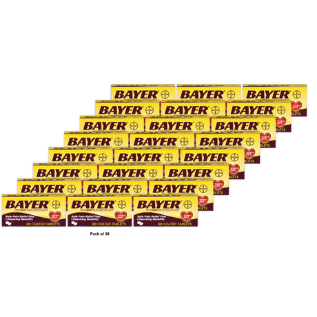 Bayer Genuine Aspirin 325mg Pain Reliver/Fever Reducer Tablets 50 Ea 9.6oz (Pack of 36)
