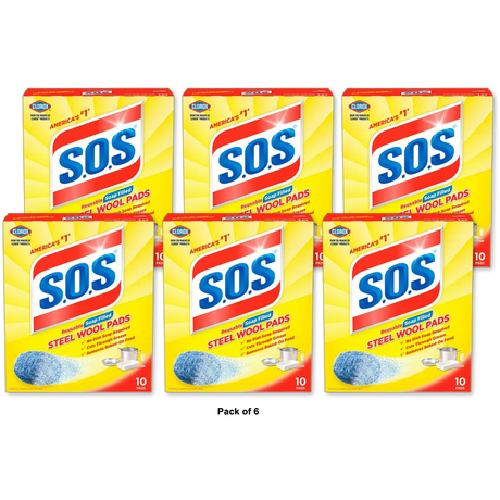 S.O.S Steel Wool Soap Scrubber Sponge Pads 2.88oz (Pack of 6)