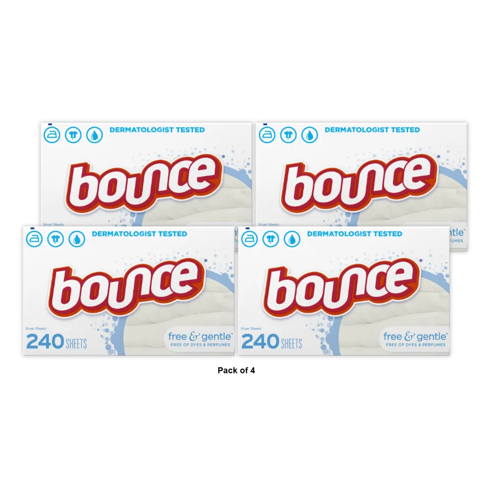 Bounce Free &amp; Gentle Dryer Sheets 240 Count 22.2 Oz(Pack of 4)