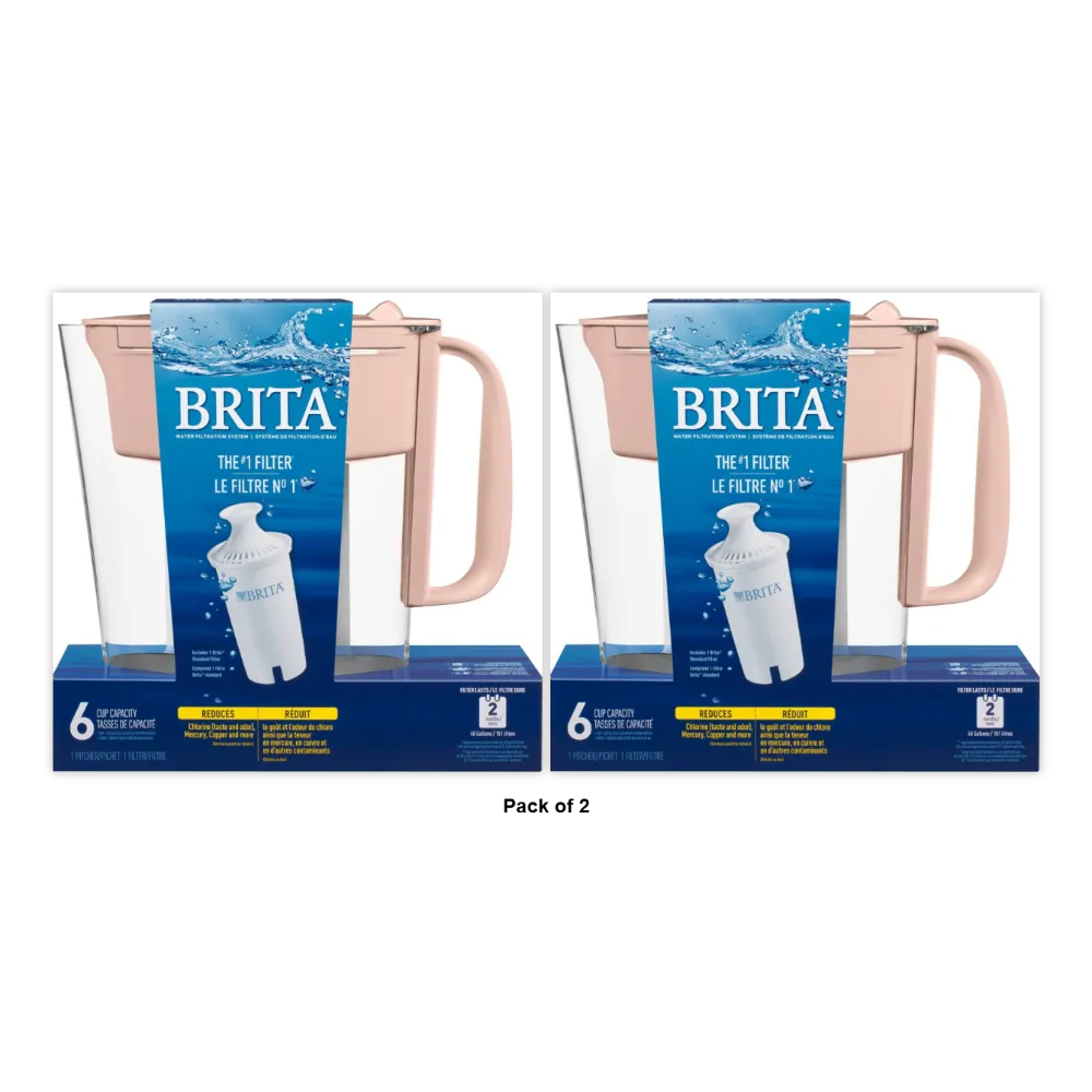 Brita Metro Water Filteration System Pitcher 6 Cup Pink(colours may vary) 21.92oz (Pack of 2)