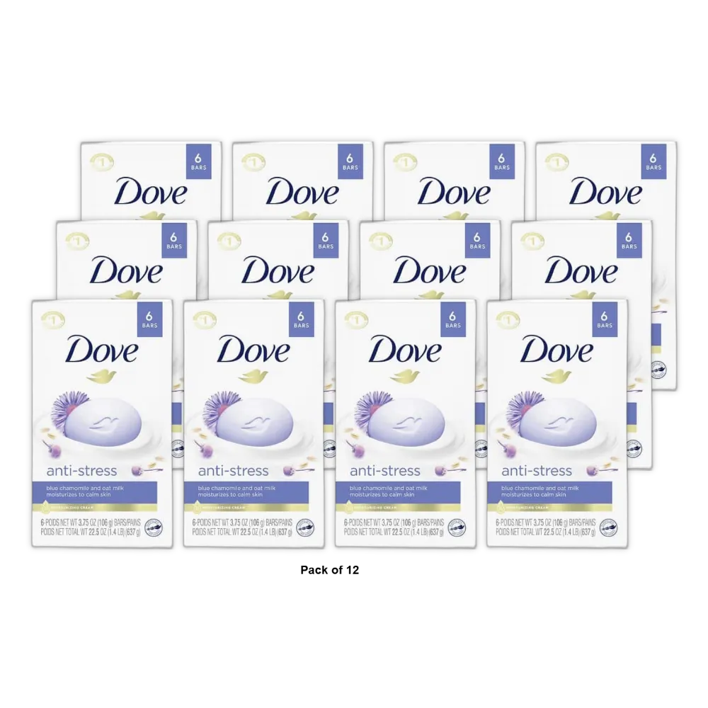 Dove Anti-Stress Beauty Bar - Blue Chamomile and Oat Milk 6 Ea 22.5oz (Pack of 12)