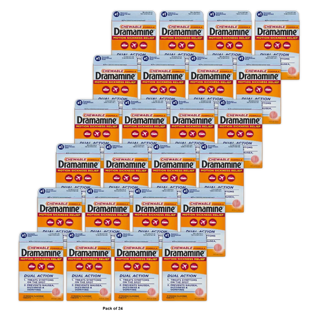 Dramamine Chewable Motion Sickness Relief Orange Flavor 4 Count 0.32Oz (Pack Of 24)