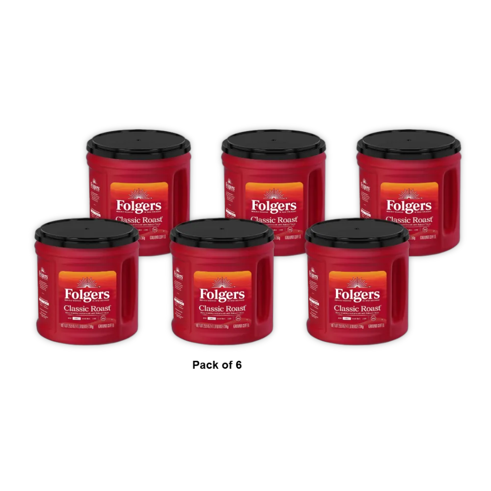 Folgers Classic Roast Ground Coffee Medium Roast Coffee 25.9 Ounce Canister (Pack of 6)