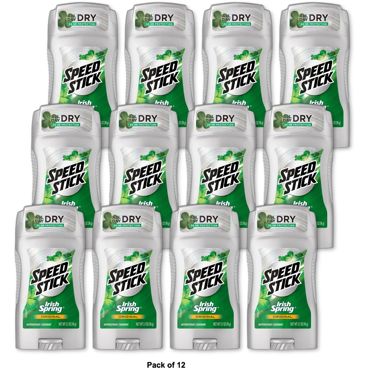 Mennen Speed Stick Antiperspirant Deodorants Irish Spring Original 2.7Oz (Pack of 12)