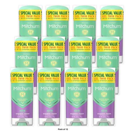 Mitchum Women’s Antiperspirant Deodorant Gel Stick Shower Fresh Scent 48HR Sweat & Odor Protection 2ct 3.4 oz (Pack of 12)