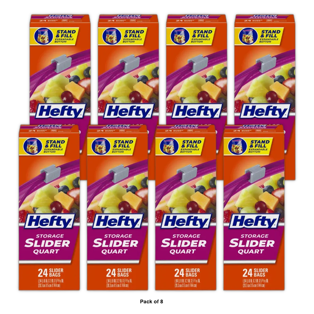 Hefty Slider Storage Bags Quart 24 Count 36Oz(Pack of 8)