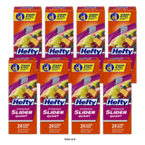 Hefty Slider Storage Bags Quart 24 Count 36Oz(Pack of 8)