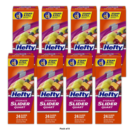 Hefty Slider Storage Bags Quart 24 Count 36Oz(Pack of 8)