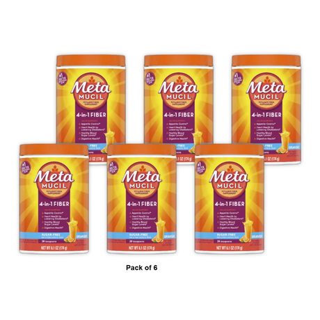 Metamucil Psyllium Fiber Supplement Orange Sugar Free Smooth Texture Powder 30 Doses 6.1oz (Pack of 6)