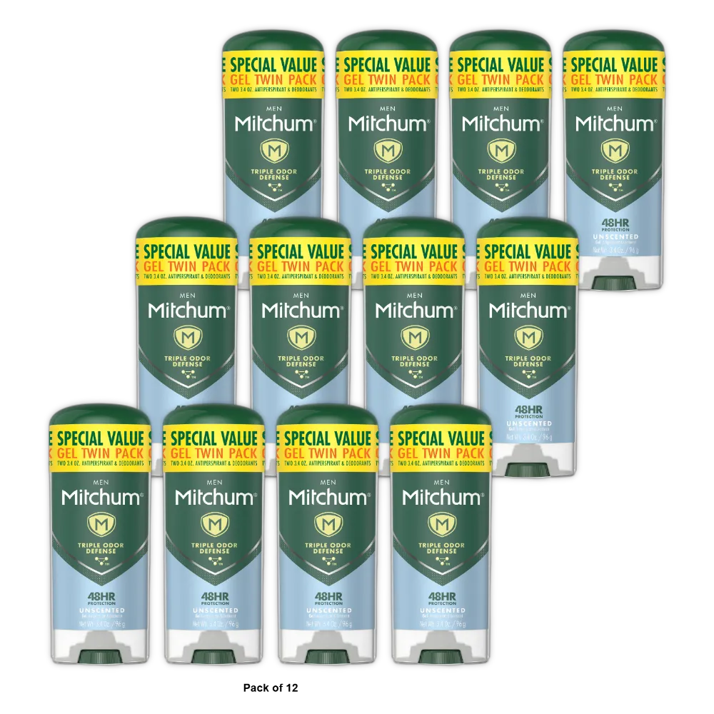Twin Pack Includes 2 Unscented Triple Odor Defense Anti-Perspirant & Deodorant Gel 3.4 Oz (Pack of 12)