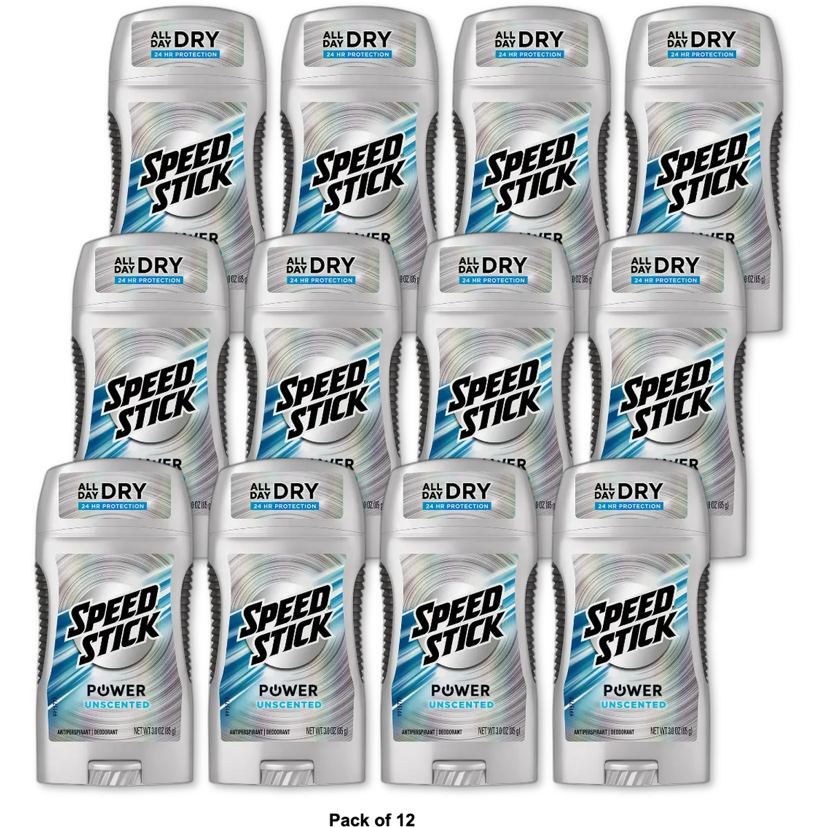 Speedstick Power Unscented Antiperspirant Deodorant 3Oz (Pack of 12)