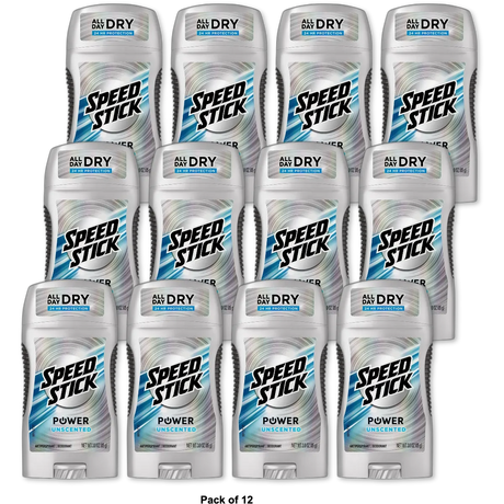 Speedstick Power Unscented Antiperspirant Deodorant 3Oz (Pack of 12)