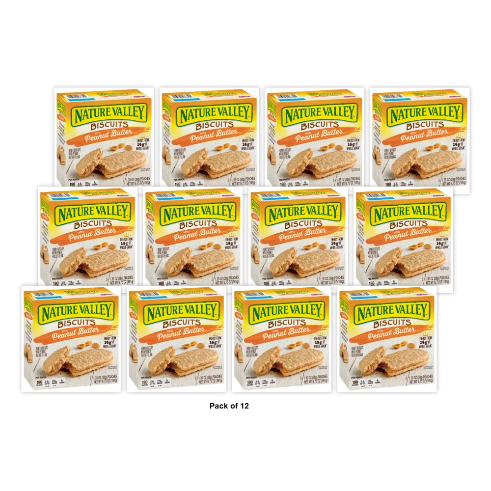 Nature Valley Biscuits with Peanut Butter ? 5 Count (1.35 oz each) (Pack of 12)