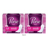Poise Incontinence Pads & Postpartum Incontinence Pads 5 Drop Maximum Absorbency Long Length 64 Count 16oz (Pack of 2)