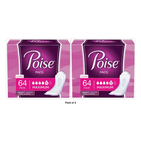 Poise Incontinence Pads & Postpartum Incontinence Pads 5 Drop Maximum Absorbency Long Length 64 Count 16oz (Pack of 2)
