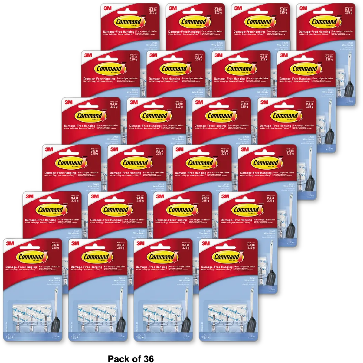 3M Command Clear Small Wire Hooks 2.24Oz (Pack of 36)