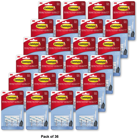 3M Command Clear Small Wire Hooks 2.24Oz (Pack of 36)