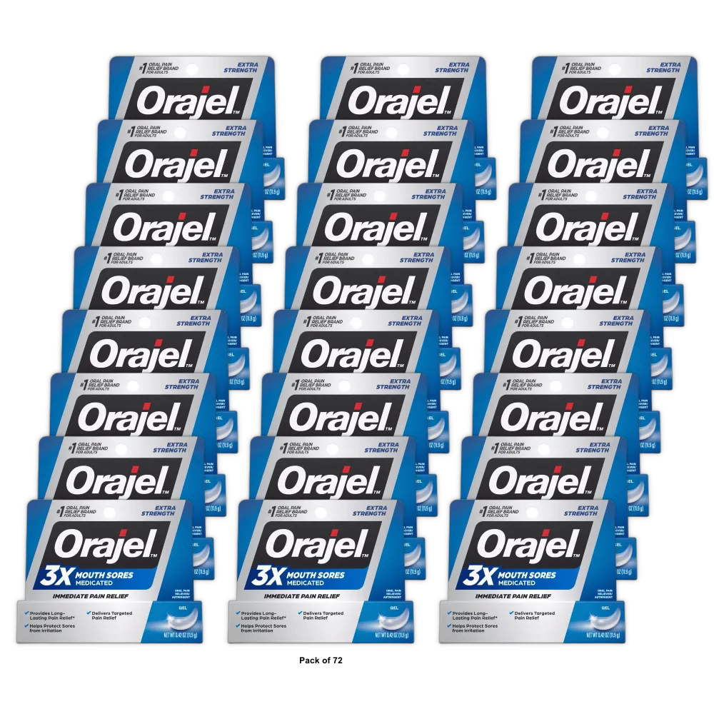 Orajel Mouth Sore Medicine Gel Fast Mouth Sore Relief 0.42Oz (Pack of 72)