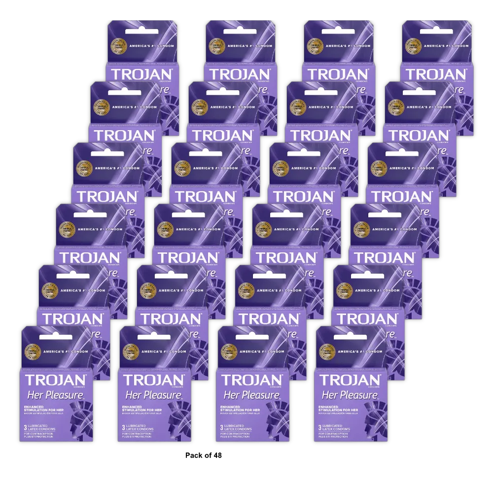 Trojan Her Pleasure Sensations Premium Lubricant Latex Condoms 0.64oz (Pack of 48)