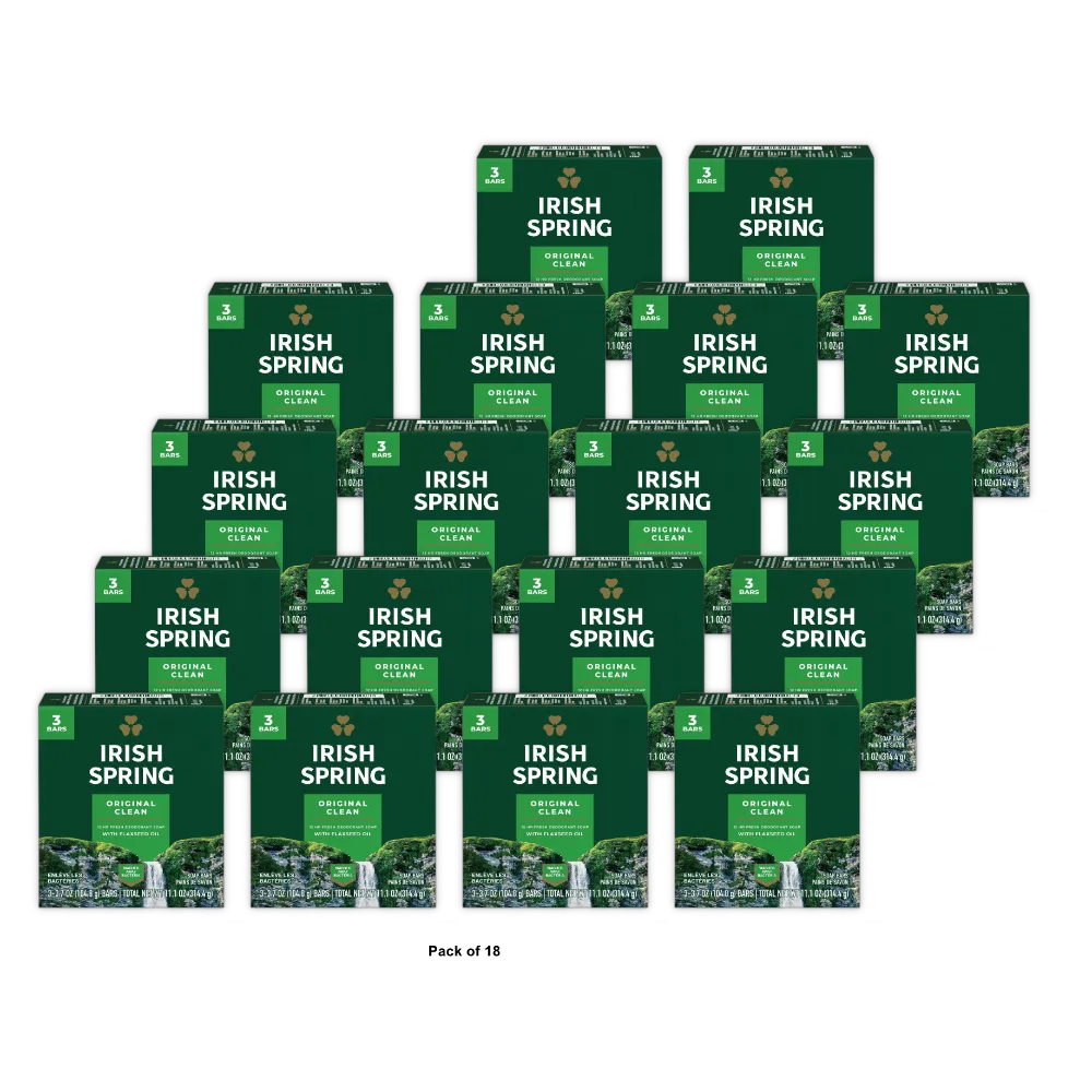 Irish Spring Deodorant Bath Bar Original 3.7Oz (Pack of 18)