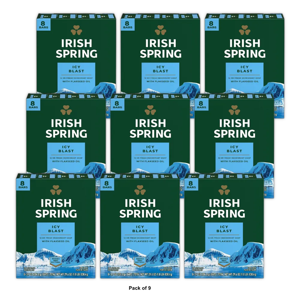 Irish Spring Icy Blast Deodorant Bar Soap3.75Oz (Pack of 9)