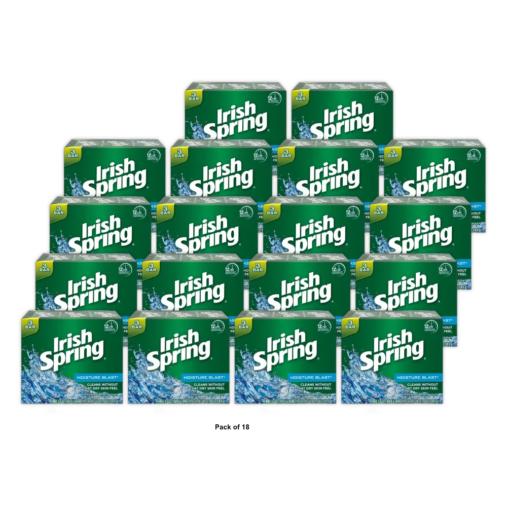 Irish Spring Moisture Blast Bar Soap Deodorant Soap 3.75Oz (Pack of 18)