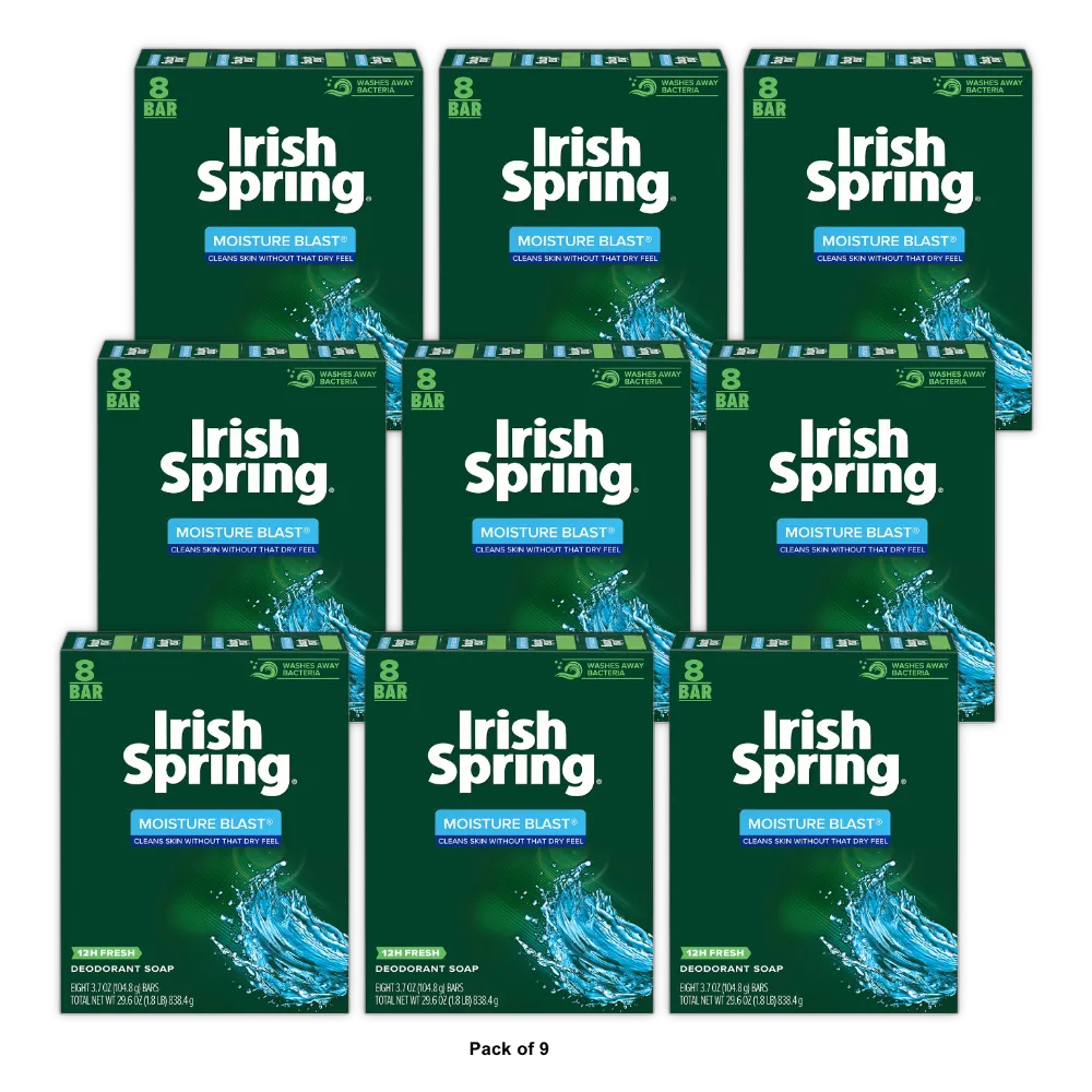 Irish Spring Moisture Blast Deodorant Soap 29.6Oz (Pack of 9)