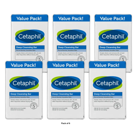 Cetaphil Deep Cleansing Bar Soap 3 Bars 13.5Oz (Pack of 6)