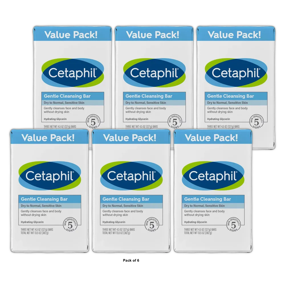 Cetaphil Gentle Cleansing Bar Value Pack Sensitive Skin 13.5oz (Pack of 6)