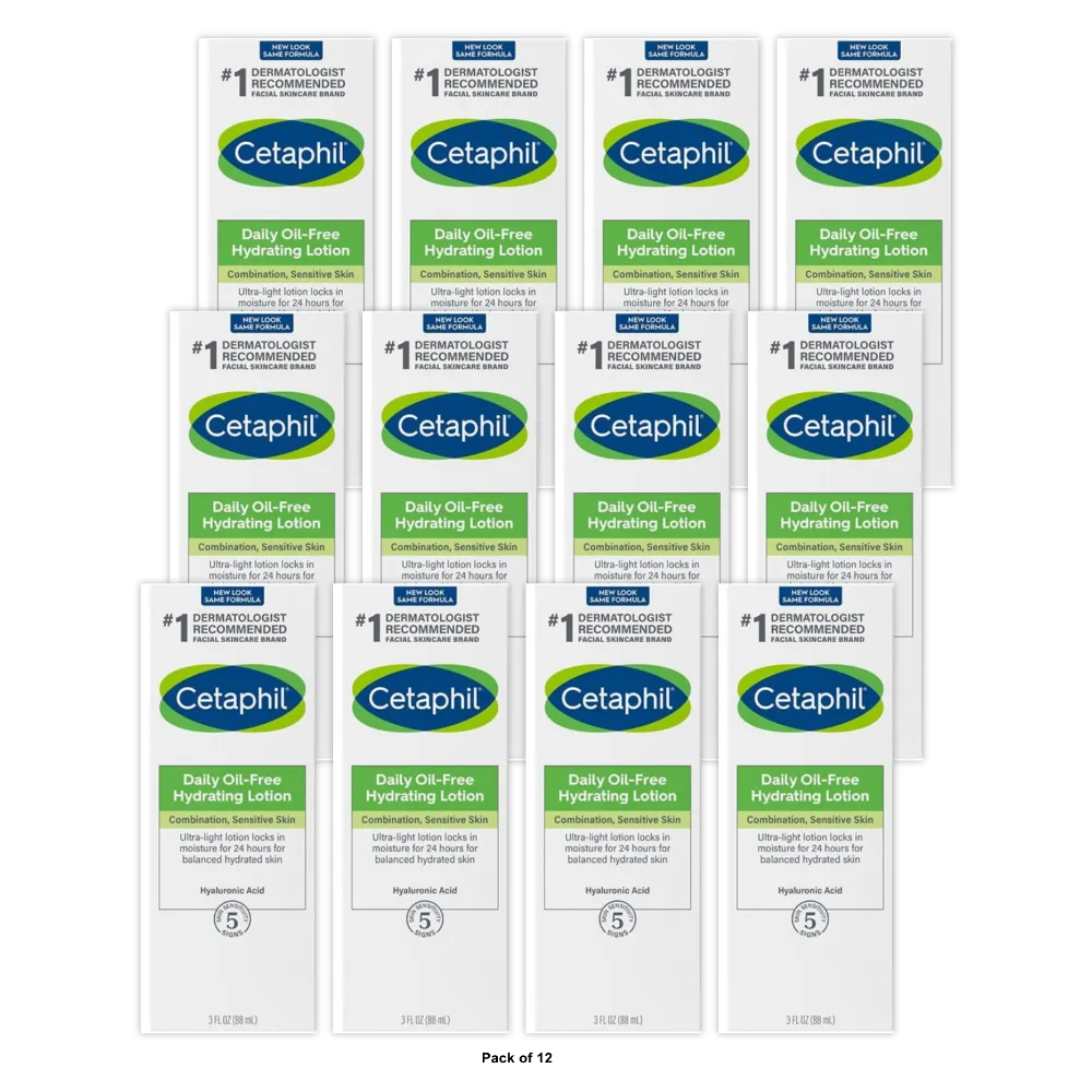 Cetaphil Oil-Free Hydrating Face Lotion with Hyaluronic Acid 3Oz (Pack of 12)