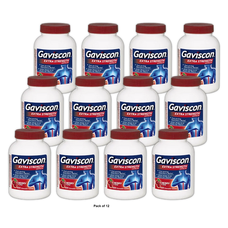 Gaviscon Antacid Extra Strength Cherry Chewable Tablets 12.8oz (Pack of 12)