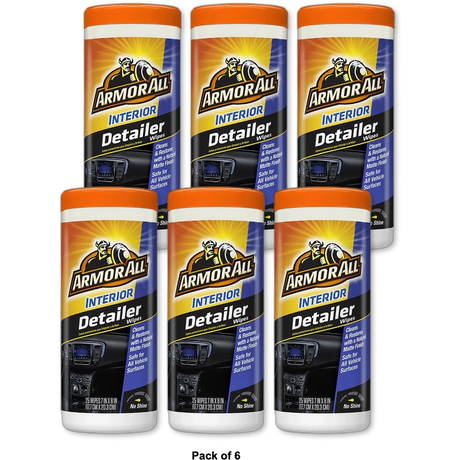 Armor All Natural Finish Interior Detailer Car Wipes 5.3Oz (Pack of 6)