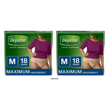 Depend Fit Flex Incontinence Underwear for Women Maximum Absorbency Medium Tan (Packaging may vary) 18 Ea 2 pack 31.68Oz (Pack of 2)