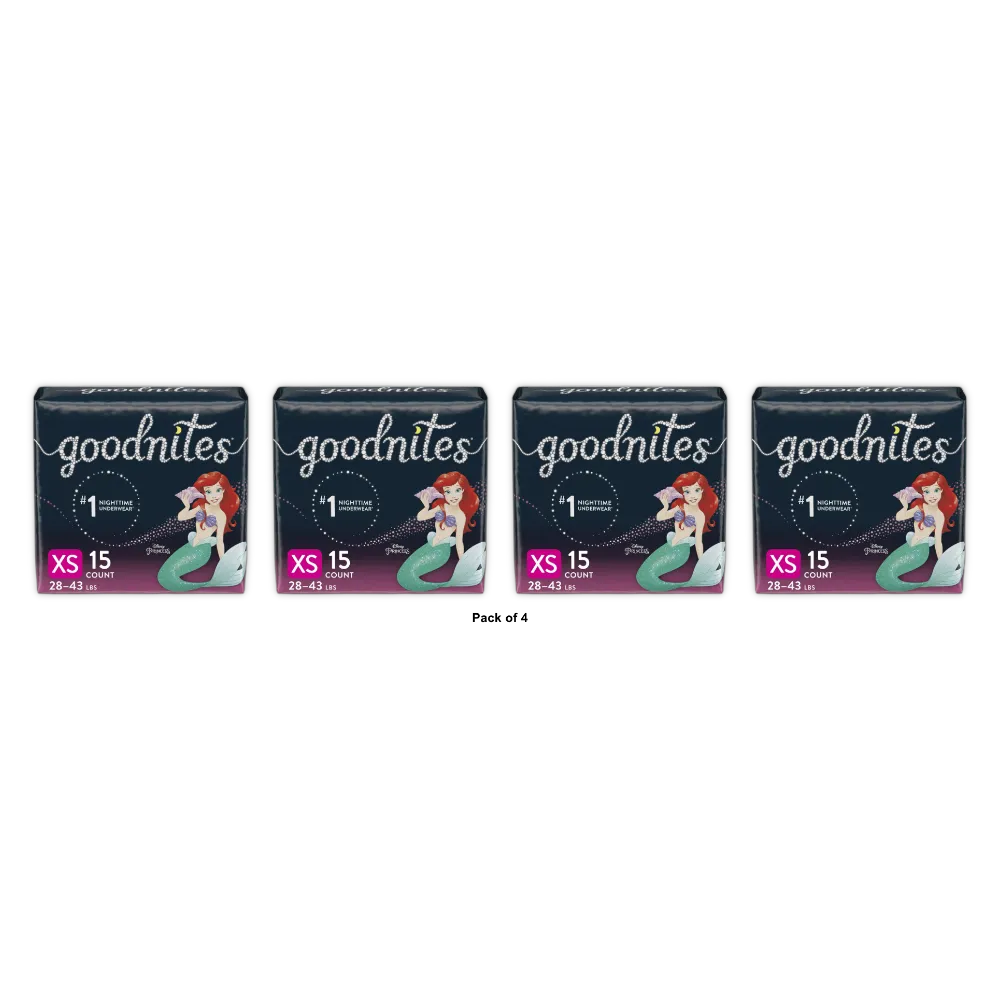 Goodnites Girls Nighttime Bedwetting Underwear XS 28 To 43 Lbs 21.92Oz (Pack of 4)