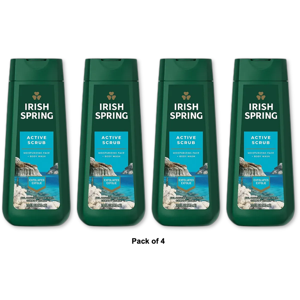 Irish Spring Active Scrub Body Wash for Men 20Oz (Pack of 4)