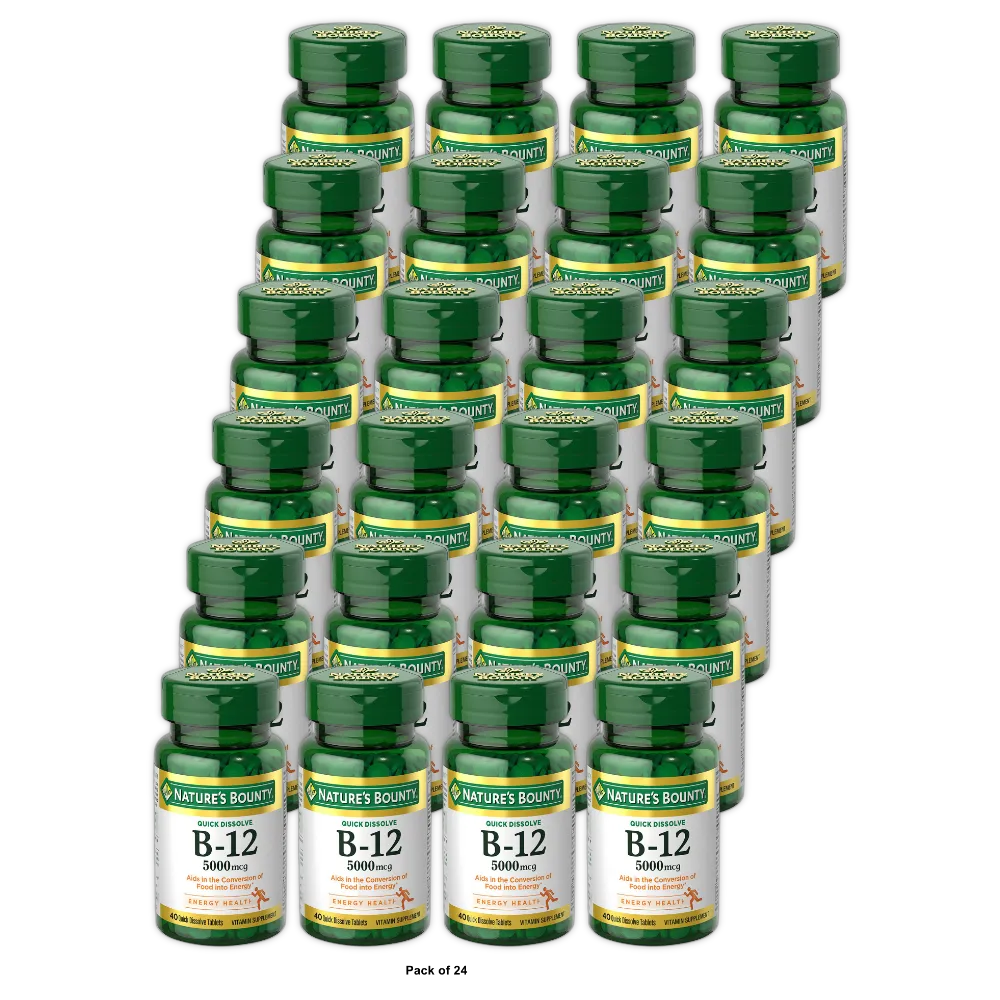 Natures Bounty Vitamin B-12 5000 mcg Quick Dissolve Tablets Natural Cherry Flavor 40 ea 1.13Oz (Pack of 24)