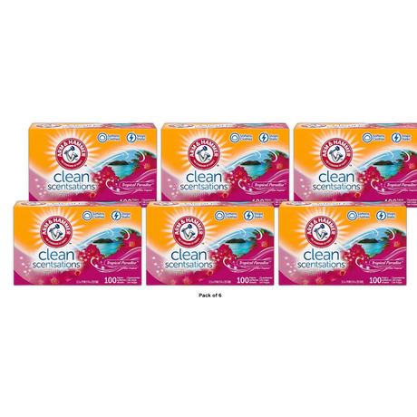 Arm & Hammer Fabric Softener Sheets Stops Static Tropical Paradise 6.4Oz (Pack of 6)