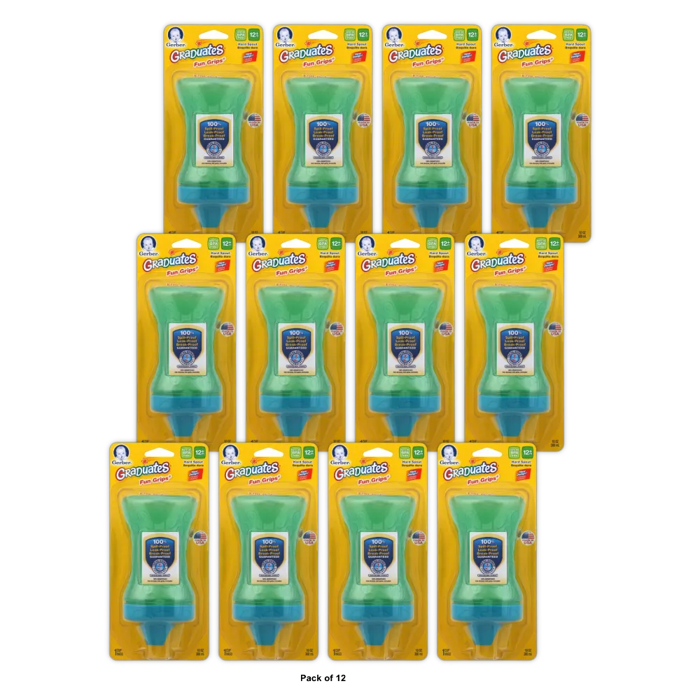 Gerber Graduates Fun Grips Hard Spout Sippy Cup in Assorted Colors 10Oz (Pack of 12)