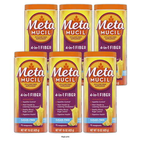 Metamucil Smooth Texture Bulk Forming Sugar Free Orange Flavor Powder 15Oz (Pack of 6)